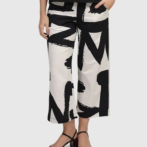 Urban by Alembika Cotton Eden Black and White Wide-Leg Abstract Pants Marker 2 - Picture 2 of 6